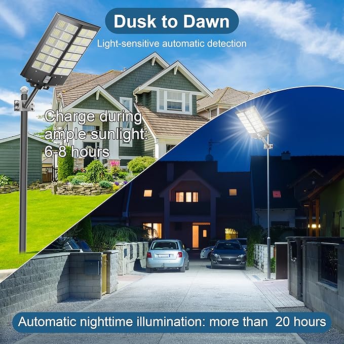 2-Pack Solar Street Light -9000W Solar Street Lights Outdoor 120000LM,7000K Commercial Parking Lot Light, Flood Outdoor Lights IP66 Waterproof with Motion Sensor，3-Year Warranty