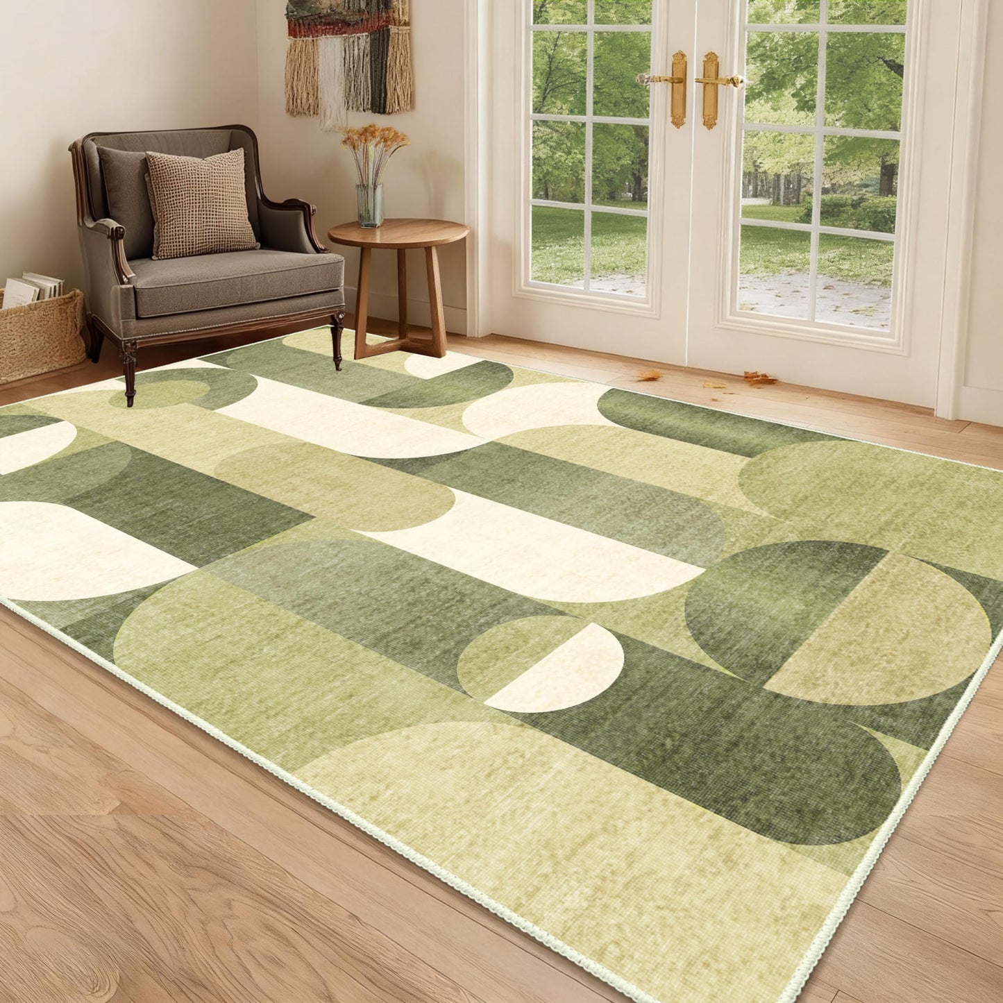 Castage Green Rug 3x5 Washable Area Rugs for Bedroom Living Room Kitchen Entryway Bedside,Modern Geometric Non Slip Small Carpet