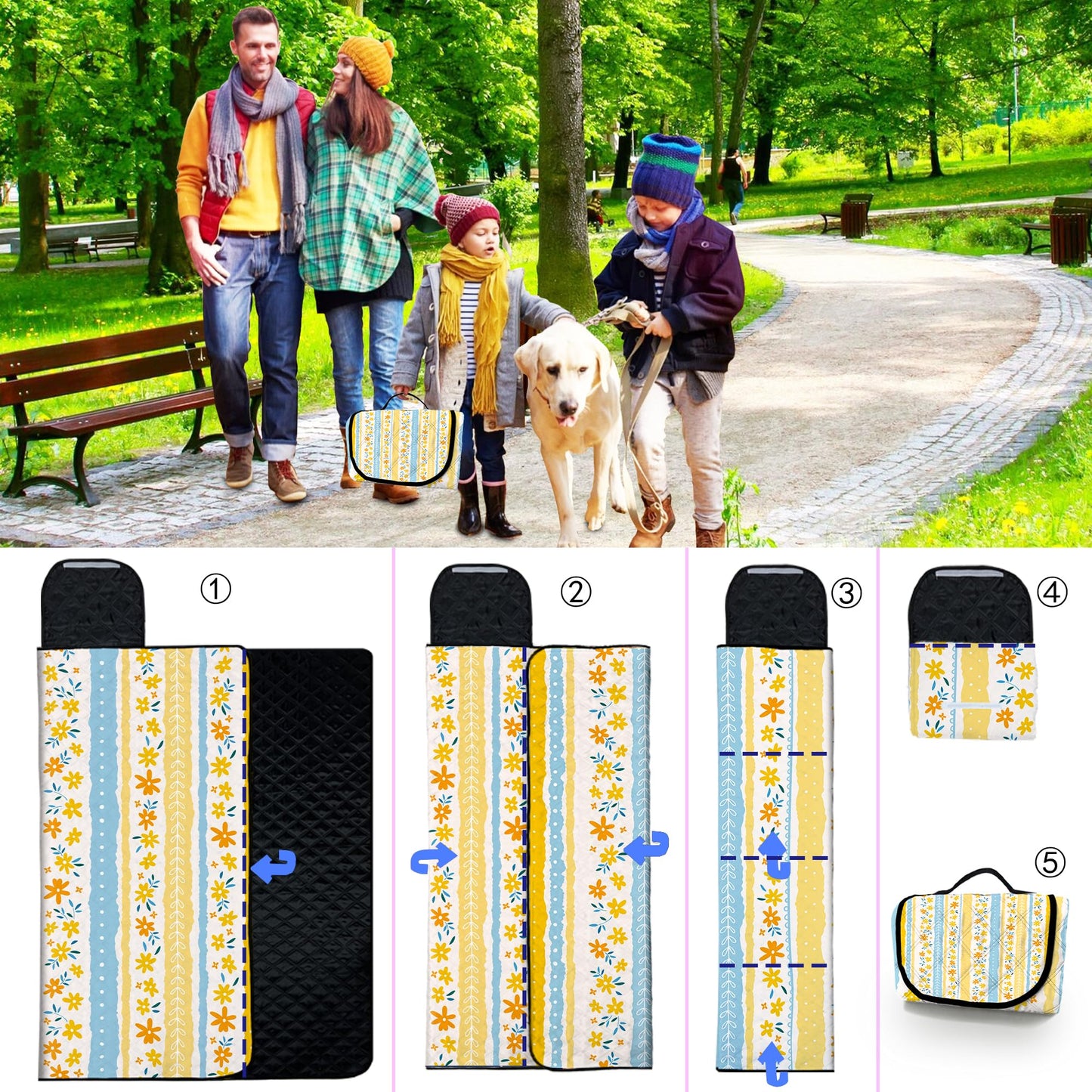 Extra Large Picnic Blanket Waterproof,80"x 80"Foldable Machine Washable Beach Blanket,Outdoor Blanket for 6-8 Adults,Suitable for Indoor Crawling,Park Beach,Camping,Hiking,Family Travel(Floral Print)