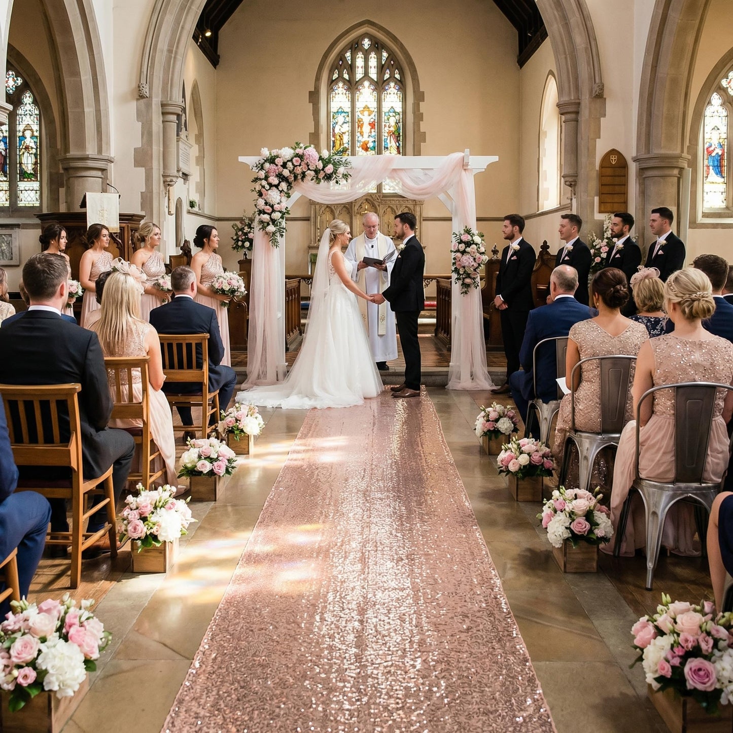 Sequin Aisle Runners 4ft x 15ft Rose Gold Aisle Runner Bridal Carpet Runner for Wedding Ceremony Decor