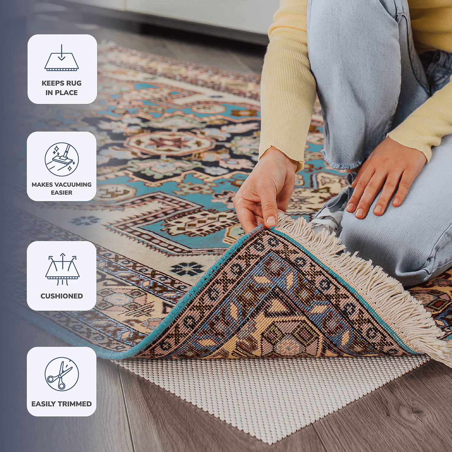 Slip-Stop Super Grip, 5 x 8 ft, Cushioned Non-Slip Rug Pad for Area Rugs and Runner Rugs, Rug Pad for Hardwood Floors