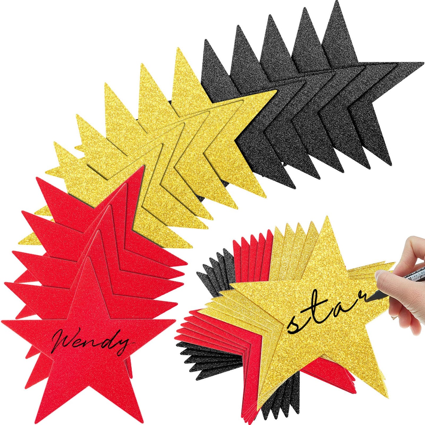 Gejoy 80 Pieces Glitter Stars Cutouts Gold Stars Decoration Double Printed Paper Star for Movie Night Bulletin Board Decoration Classroom Wall Graduation Party Decorations 6 Inches Black, Red, Gold