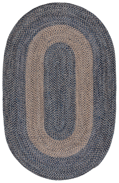 SAFAVIEH Braided Collection Area Rug - 4' x 6' Oval, Natural & Blue, Handmade Jute & Cotton, Ideal for Living Room, Bedroom, Home Office, Dining Space (BRA841M-4OV)