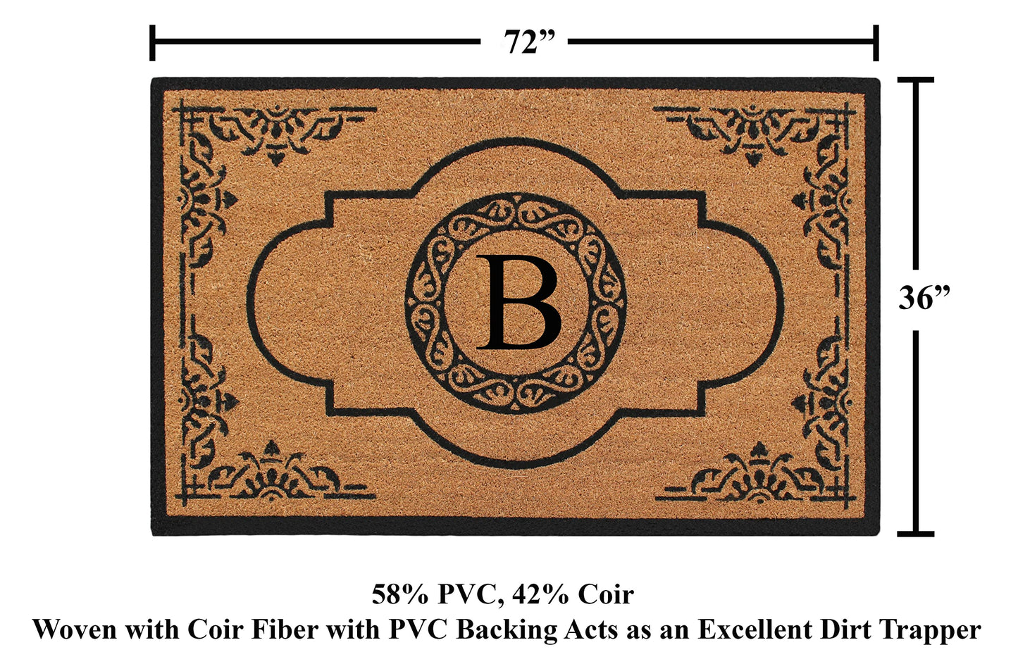 A1HC Natural Coir Monogrammed Doormat, Heavy Duty Anti-Shedding Front Door Mat, Personalized Welcome Mat for Outside, Porch, Entrance, Easy Clean Entryway Door Mat - 36" x 72"