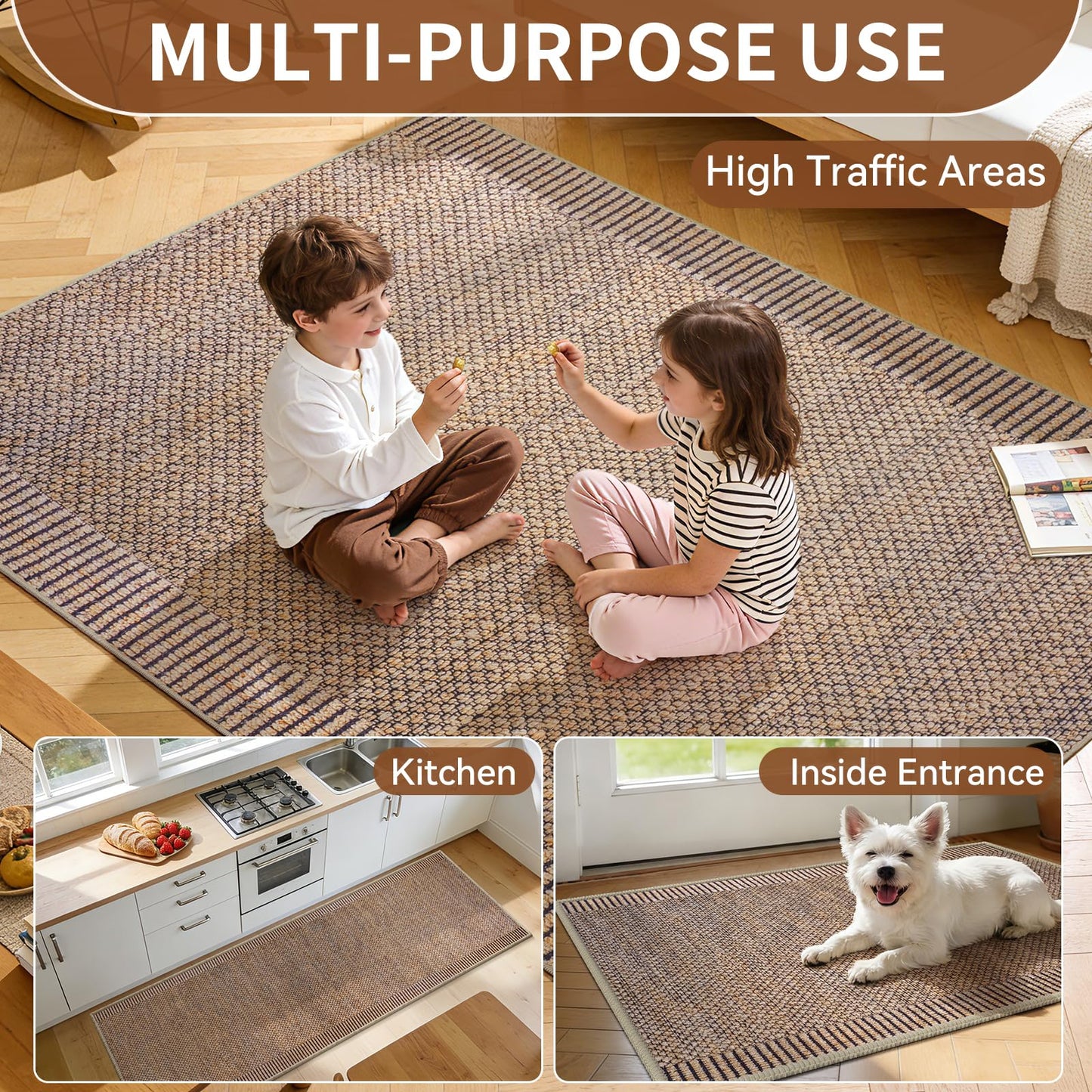 QiCaiJia 2x5 Kitchen Runner Non Slip Kitchen Rugs Mat, Washable Hallway Runner Rug Soft Long Low Pile Farmhouse Entryway Floor Mat for Bedroom Laundry Living Room Beside Rug