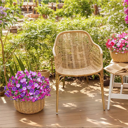Artificial Flowers for Outdoor, Fake Flowers Faux Plants for Outside Indoor, 4PCS Summer Decor, Morning Glory Petunia UV Resistant, for Garden Porch Window Box Home Planters (Dark&Light Purple Bulk)