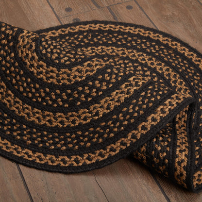 VHC Brands Farmhouse Primitive Jute Black Striped Accent Rug Oval w/Floor Pad 24"x36"