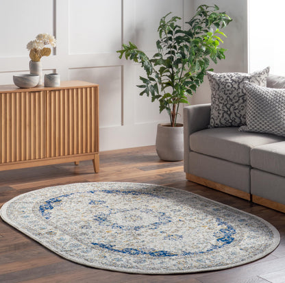 Nuloom Verona Blue/Off-White, 5' x 8' Oval, Vintage Medallion, Soft and Cozy, High Traffic, Stain Resistant, Easy Clean, Durable Area Rug for Bedroom, Living Room, Dining Space, Den, Foyer, Entryway