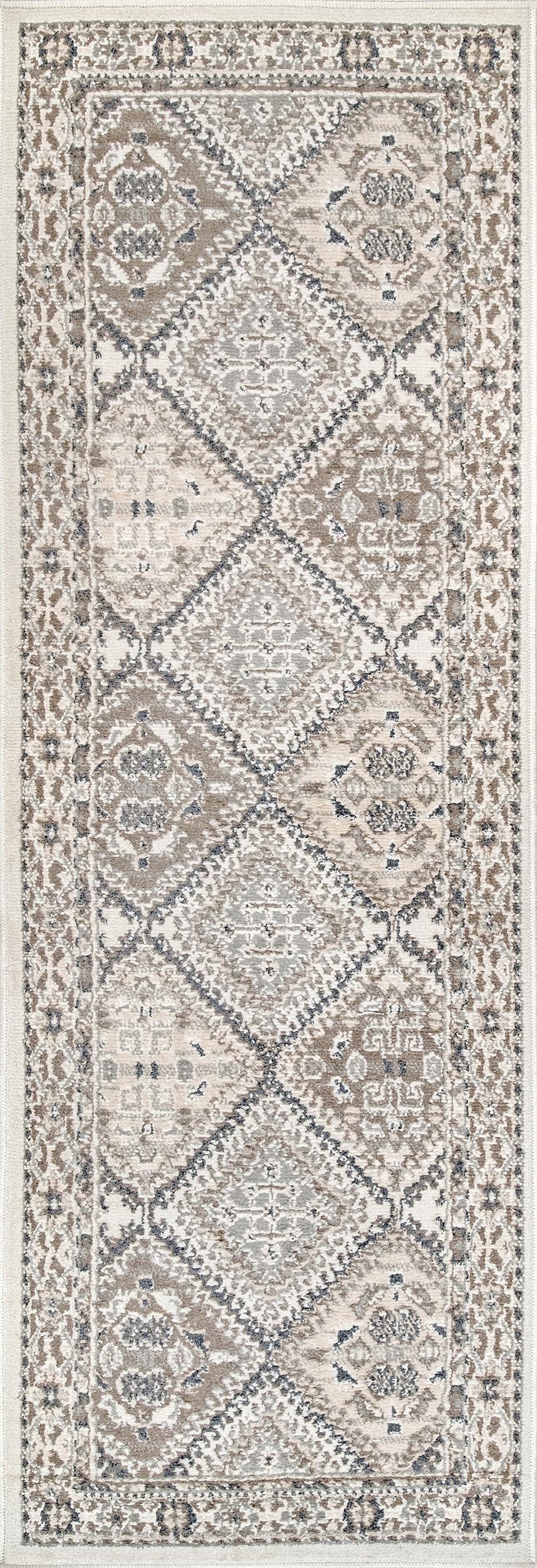 nuLOOM 2x10 Becca Traditional Tiled Area Rug, Beige, Faded Transitional Design, Stain Resistant, For Bedroom, Dining Room, Living Room, Hallway, Office, Kitchen, Entryway