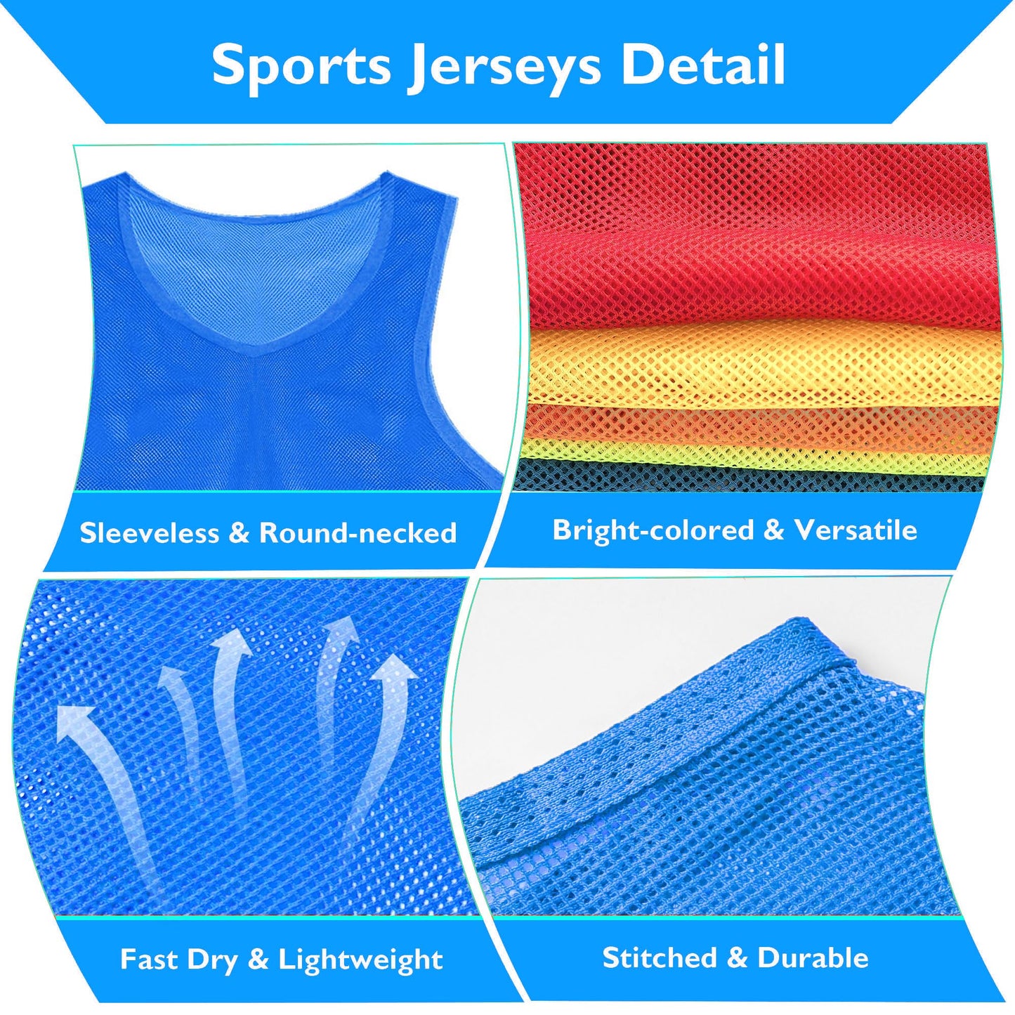 PVOSEW Pinnies Set of 6,Mesh Practice Jersey Scrimmage Vest Team Football Soccer Training Bibs for Sports Adult Child Youth (Blue, Child/5-10 Years)