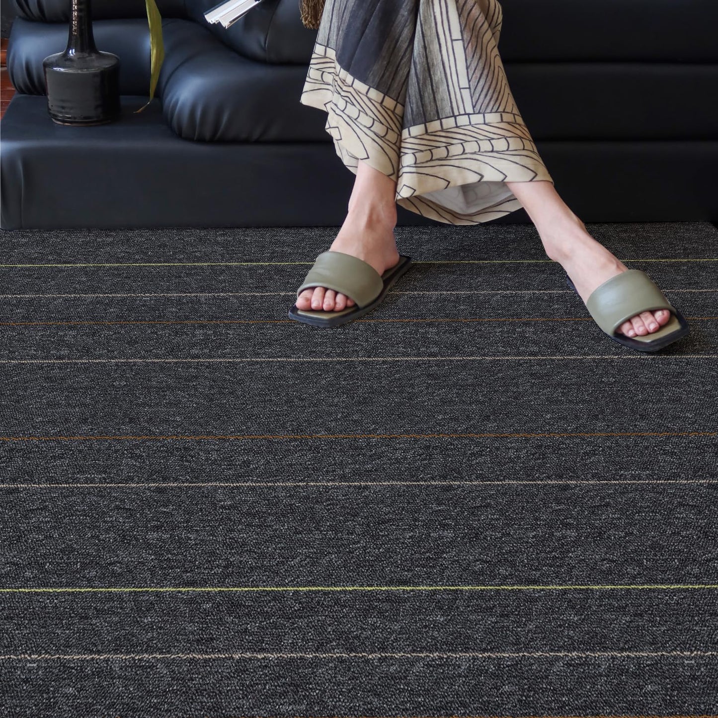 40 Tiles 20"x20" Carpet Tiles (107 sqft/Carton) - Non-Slip, Non-Adhesive, Padded Square Flooring for Home & Office - Easy DIY Installation, Seamless Look, Indoor & Outdoor Use