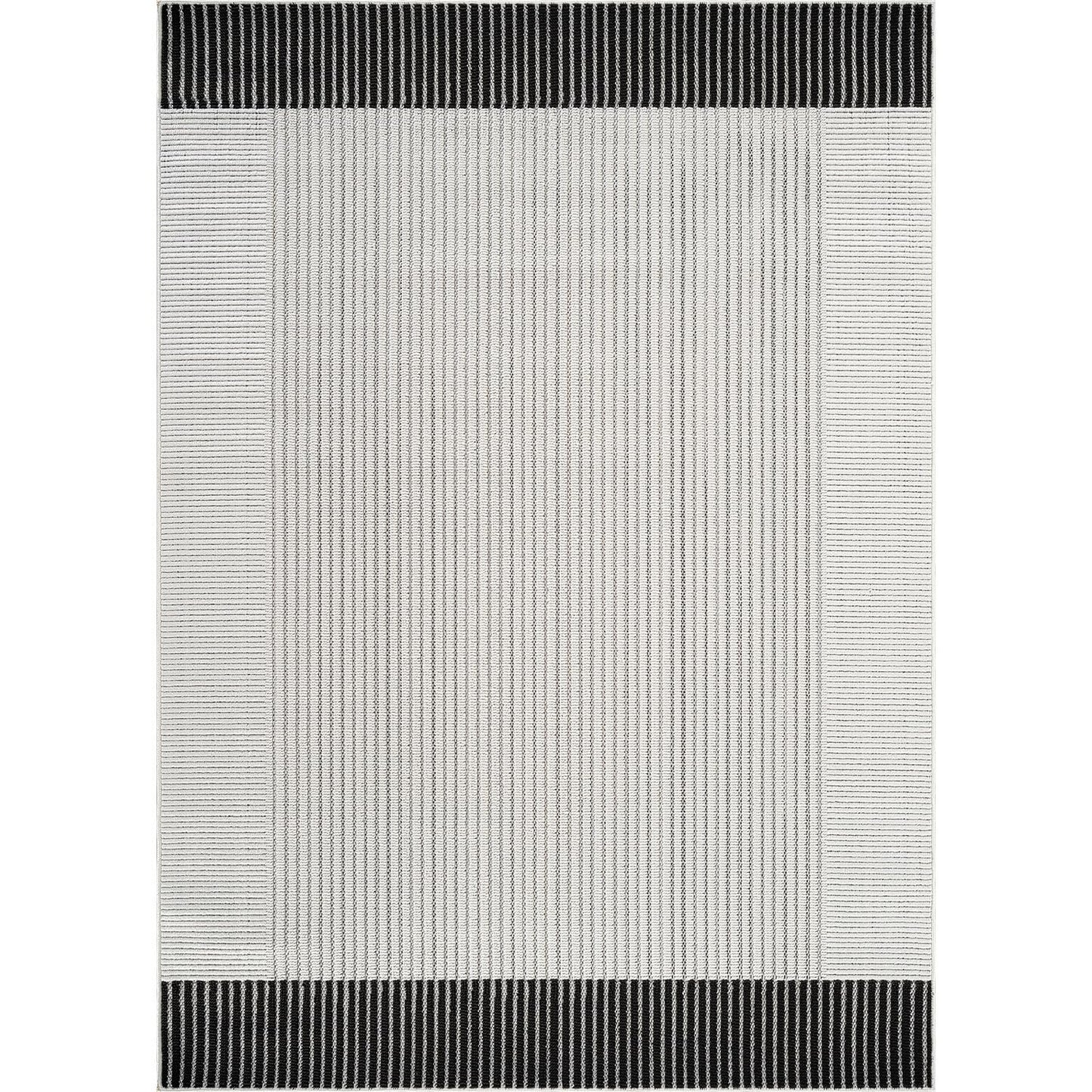 Luul Home Modern Micro Loop Indoor Area Rugs for Living Room Bedroom Kitchen Geometric Striped Black-White 9x12 Luxury Durable Low and High Pile Non-Shedding Stain Resistant Soft Area Carpet 9 x 12