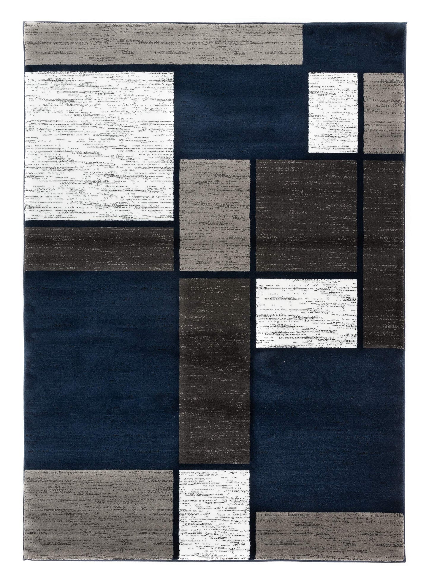 Rugshop Modern Geometric Boxes Navy Area Rug, Fade-Resistant Carpet for Bedroom, Office, or Entryway, 3'3" x 5'