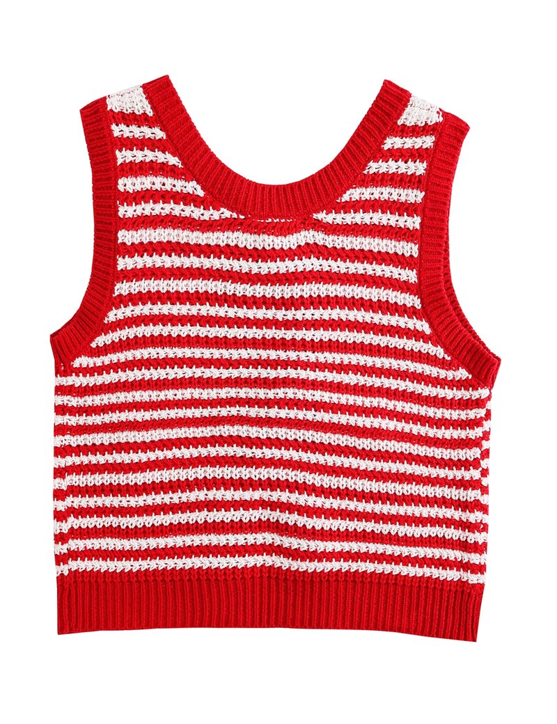 Silly Turtle Sweater Vest Women Casual Sleeveless Crochet Tops Color Block Tie Back Knit Tank Tops(0508-Red-XS)