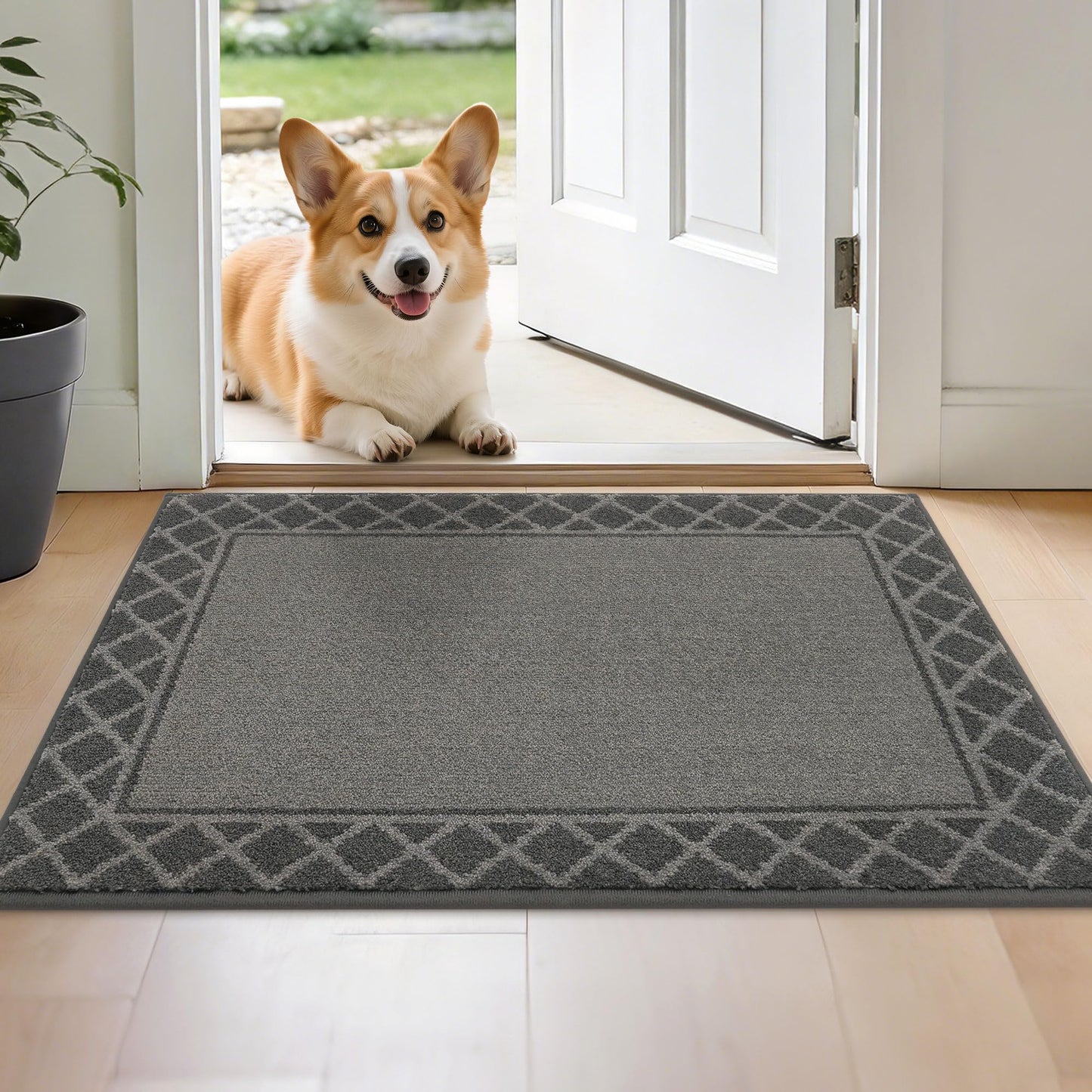BEQHAUSE Door Mat Indoor Entrance Dirt Trapper Rugs for Entryway Non Slip Welcome Mat Absorbent Floor Mat Low Profile Washable Front Doormat for Dirty Paws, 24" x 36", Grey