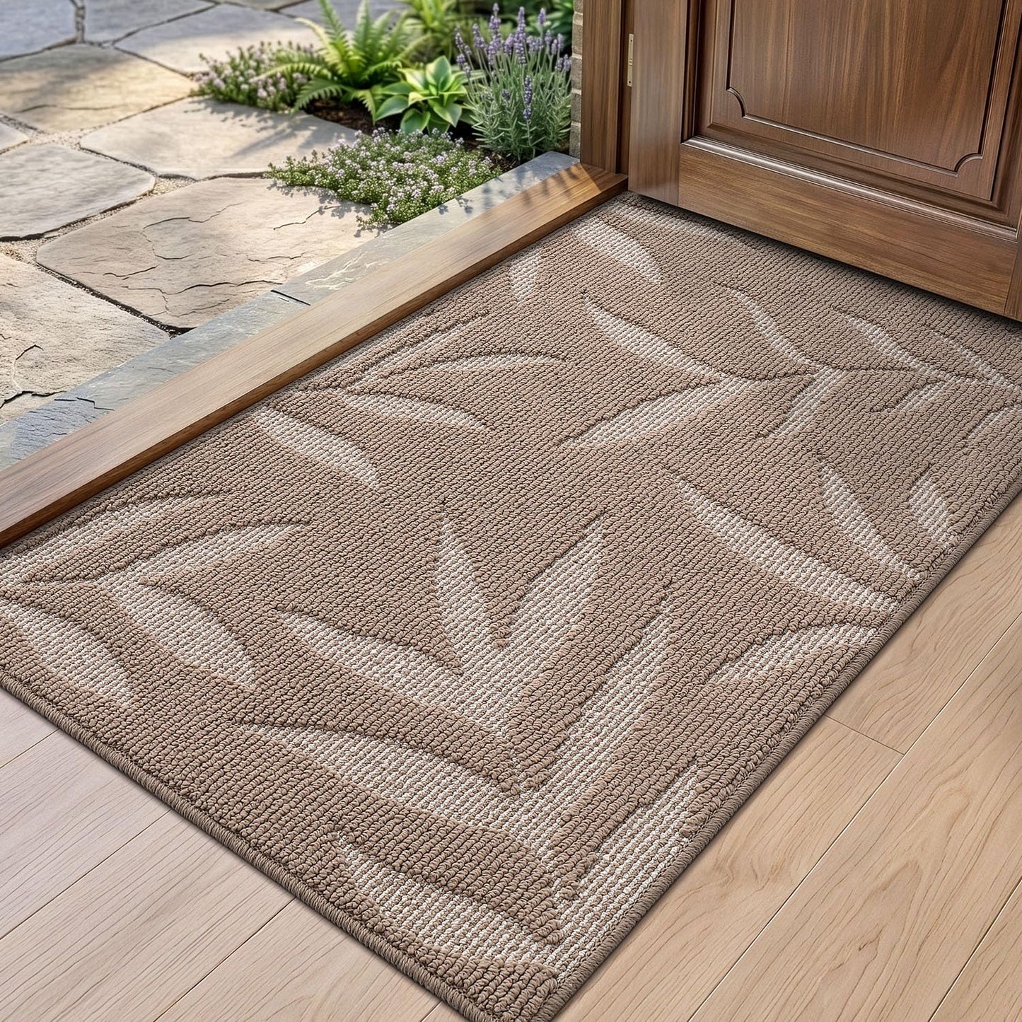 LUMI Front Door Mat Indoor Entrance 32"x48", Low Profile Welcome Mat, Non-Slip Washable Doormat with Rubber Backing for Entrance, Patio, Garage, Beige