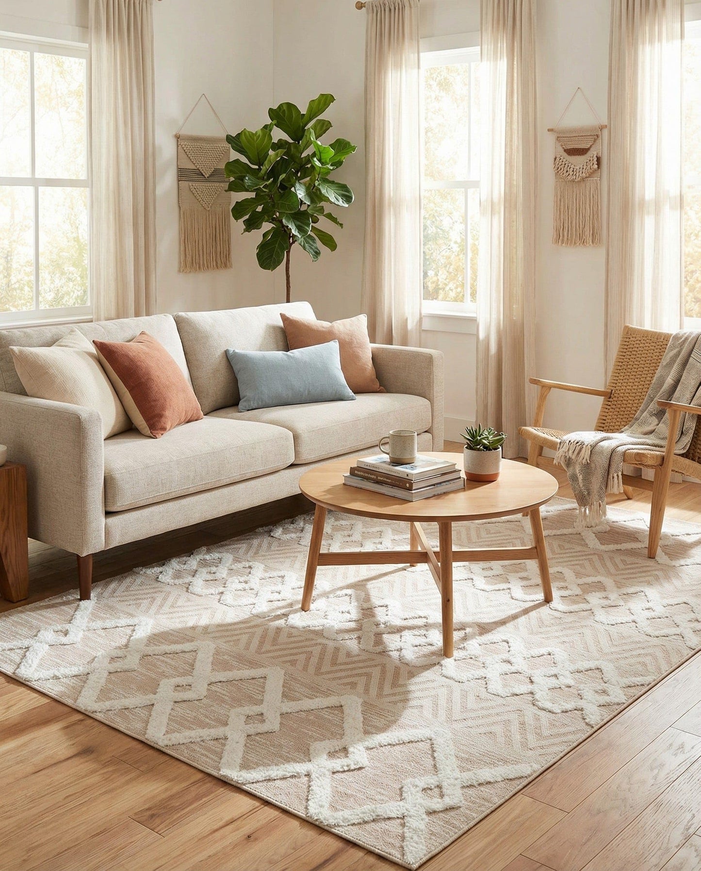 Rugs.com - Sabrina Soto Casa Rug – 5' 3 x 8' Beige Cotton Textured Rug – Modern Tribal Design for Living Rooms, Bedrooms, and Offices