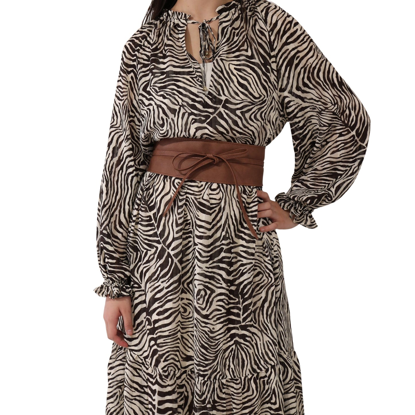 FASHIONGEN Obi Belt for Women – Wide Waist Belt in Faux Leather, MICA - Light Brown, Large/X-large