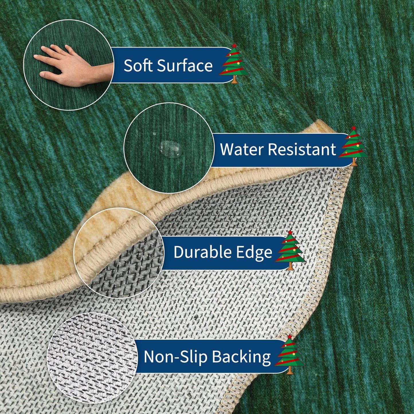 GarveeHome Washable Rug 9x12 Area Rug for Bedroom Farmhouse Scalloped Living Room Rug Non Slip Large Area Rug Low Pile Throw Rugs Stain Resistant Carpet for Dining Room, Green 9 ft x12 ft
