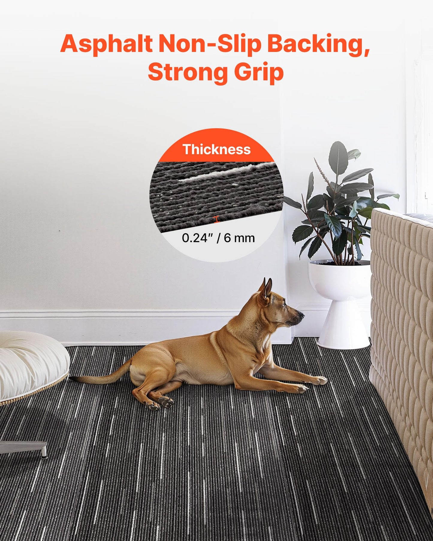 VEVOR Carpet Tiles Reusable 24x24 inch, 24 PCS Modular Carpet Square Rug, Commercial Floor Soft Padded for Seamless Cover 96sq.ft, Easy DIY Replacement for Living Room Bedroom Office Indoor,Gray