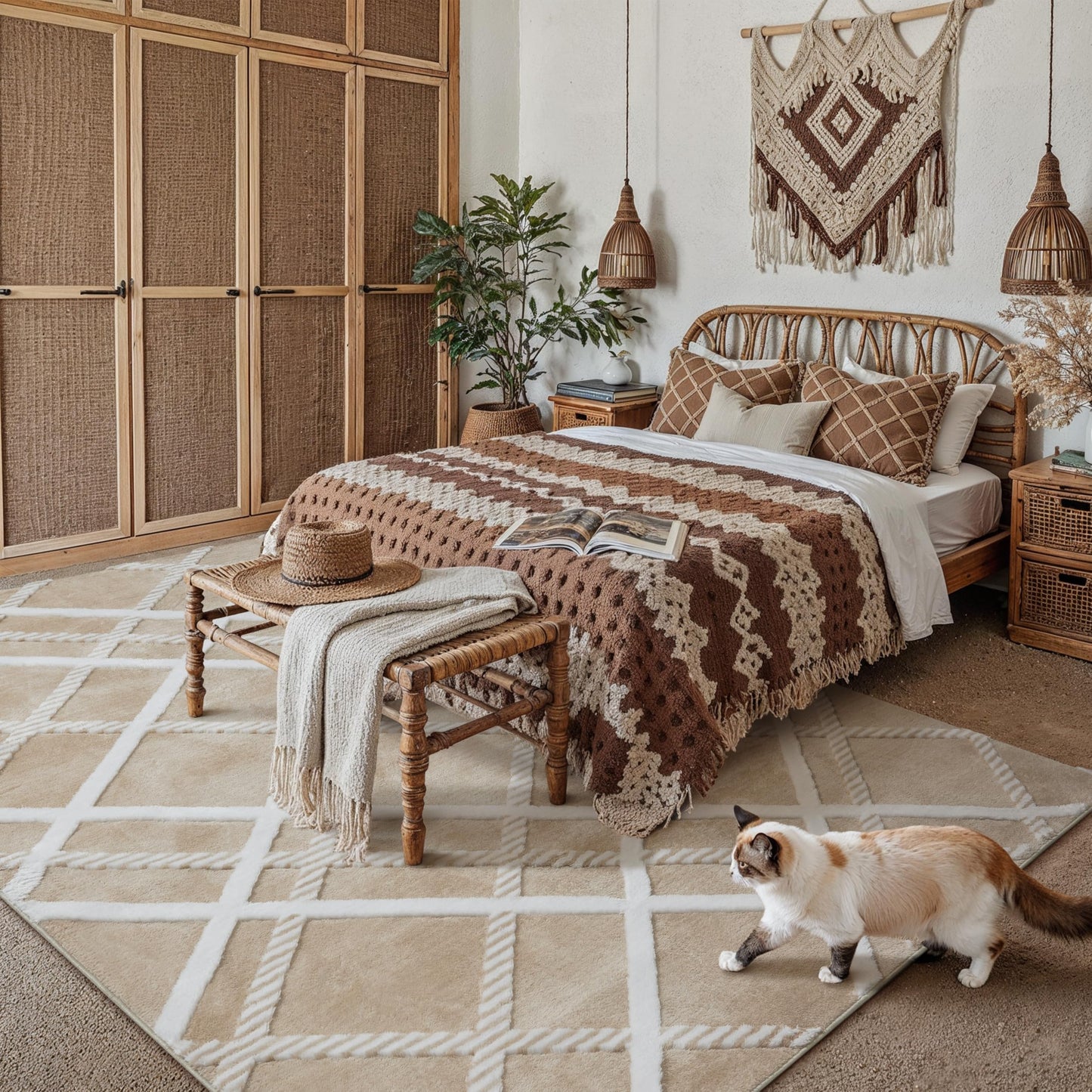 HUGEAR 5x8 Shag Area Rug Beige Modern Neutral Medium Plush Pile Super Soft Indoor Fuzzy Carpet Non Slip Non-Shedding Easy Care 0.5-inch Thick for High Traffic Areas in Living Room Bedroom Dining