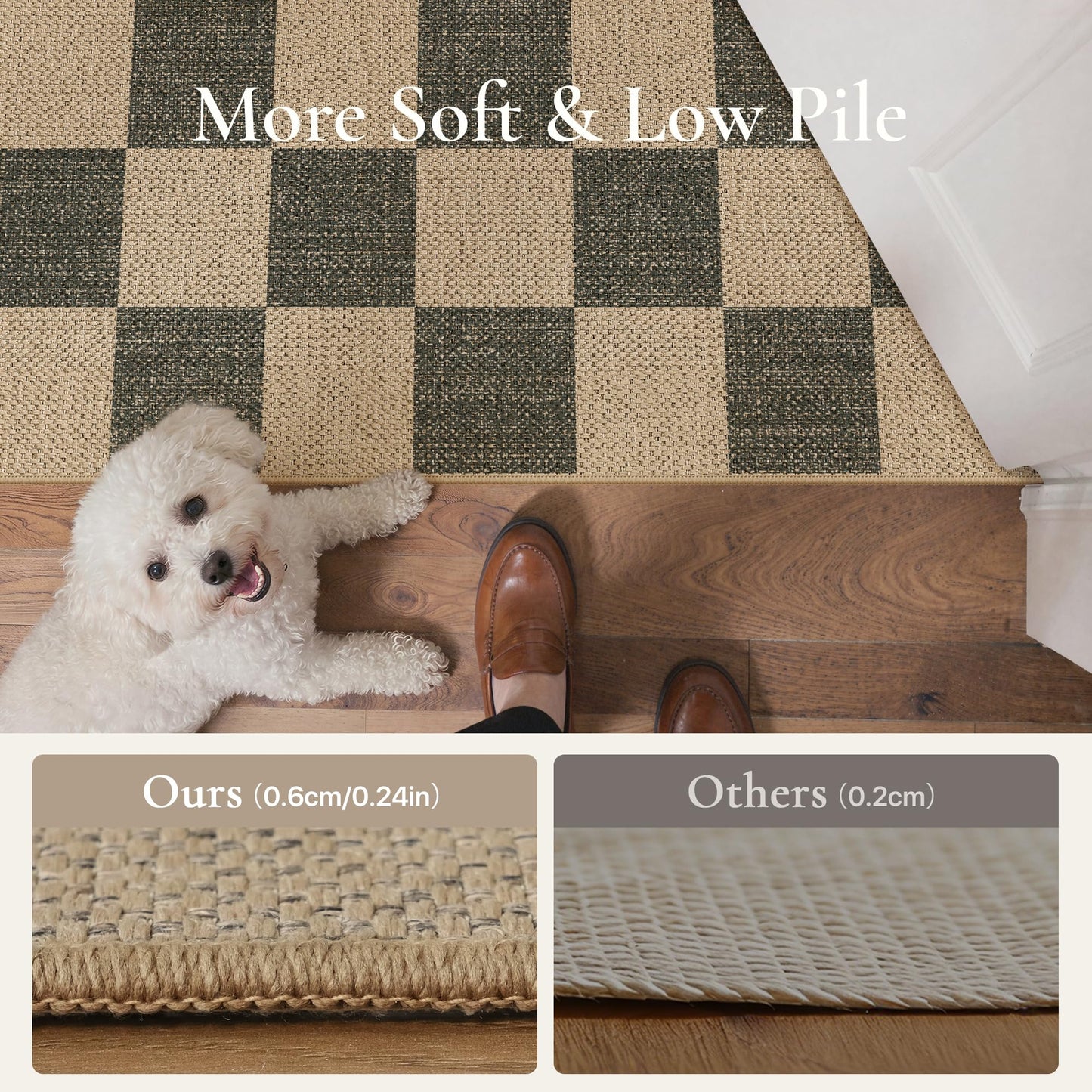 Bavni Checkered Easy Jute Rug,2x6 Runner Rug Machine Washable Non Slip Woven Plaid Carpet, Geometric Diamond Non Shedding Low Pile Modern Farmhouse Hallway Runner for Kitchen, Laundry, Corridor
