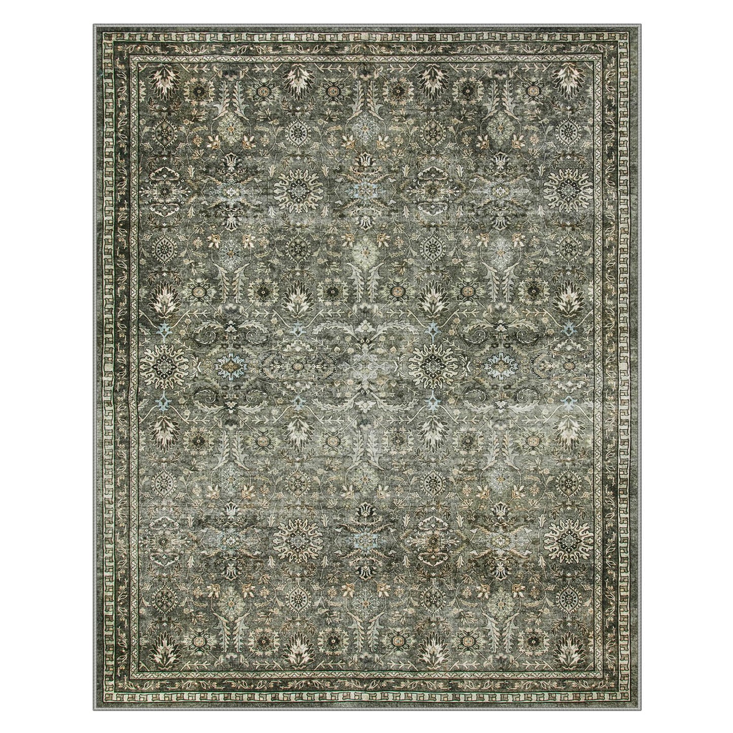 Lahome Mirae Green 8x10 Rugs for Living Room, Boho Washable Area Rugs for Bedroom, Rubber Backed Non Slip Floor Carpets for Dining Room Home Apartment, Dark Olive Green