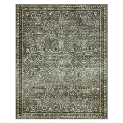 Lahome Mirae Green 8x10 Rugs for Living Room, Boho Washable Area Rugs for Bedroom, Rubber Backed Non Slip Floor Carpets for Dining Room Home Apartment, Dark Olive Green