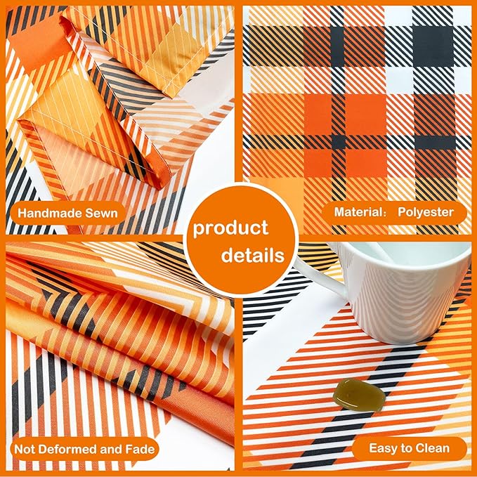 Fall Tablecloth 54"x108" Rectangle Orange Black Buffalo Plaid Fabric Tablecloth Dining Table Cover for Fall Autumn Thanksgiving Harvest Kitchen Farmhouse Outdoor Picnic Camping Party Decor Supplies