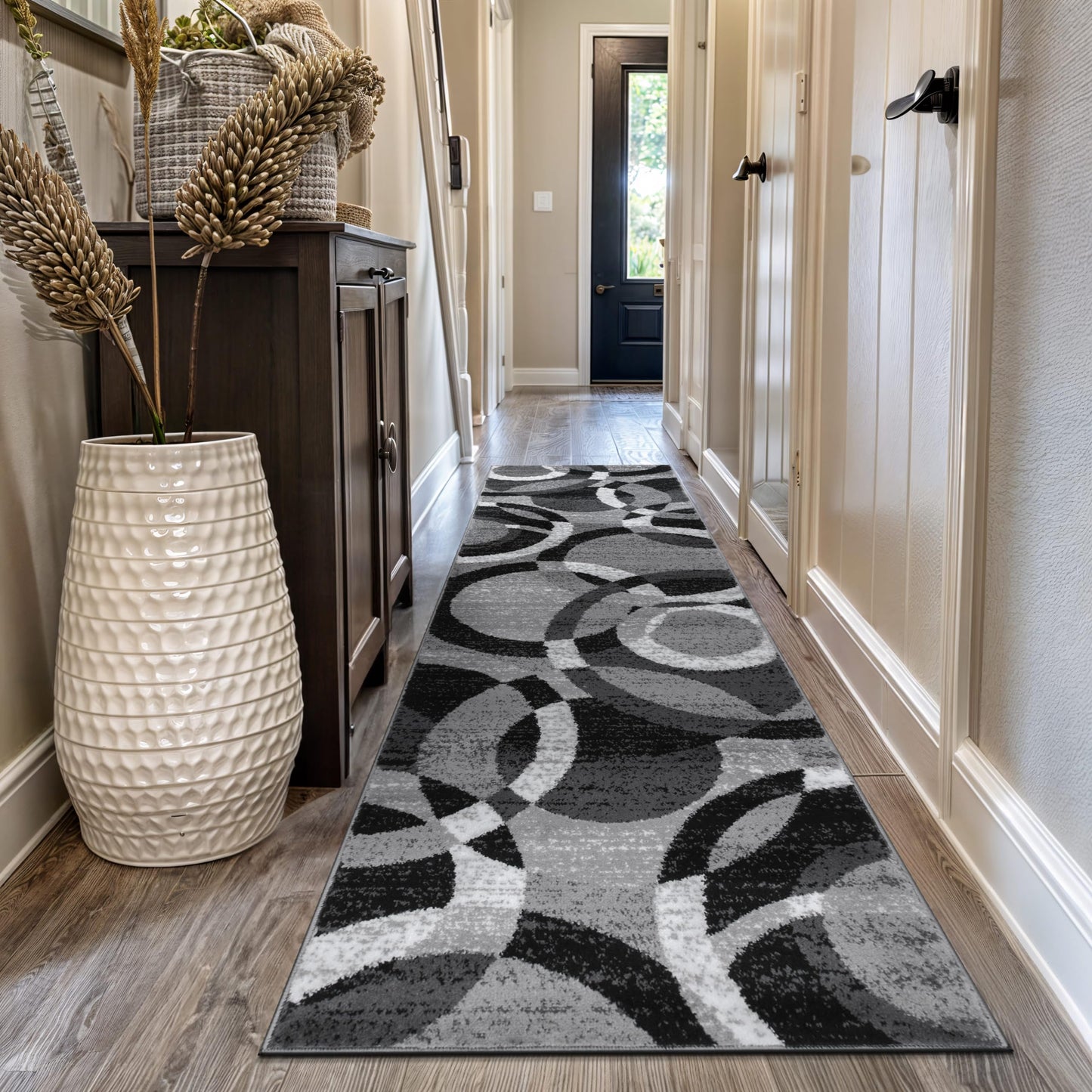 Rugshop Contemporary Abstract Circles Perfect for high Traffic Areas of Your Living Room,Bedroom,Home Office,Kitchen Runner Rug 2'7" x 12' Gray
