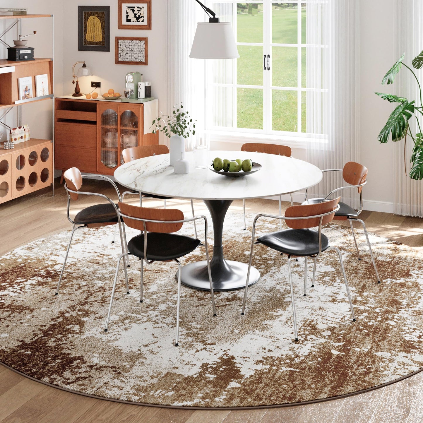 Brown Round Rugs 6ft Washable Circle Area Rug for Entryway Kitchen, Non Slip Soft Low Pile Stain Resistant, Boho Circular Carpet for Living Room Bedroom Dorm Dining Room Table, Abstract Coffee