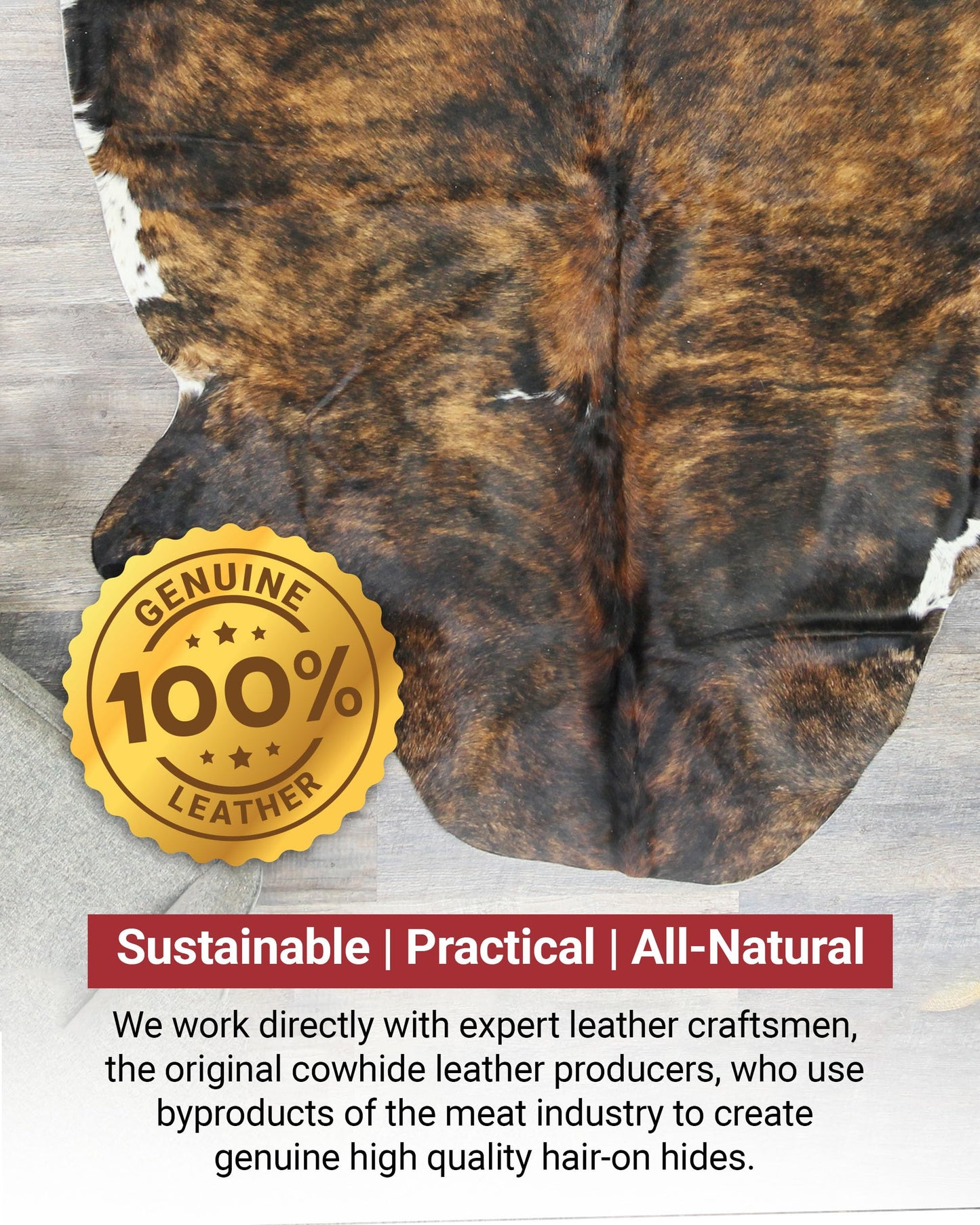 HIDES BAZAAR Real Cowhide Rug 6x7-8 ft - Natural Leather Hair-on-Hide Area Rug with Brown, Black & White Pattern (Dark Brown Brindle) - Soft Western Cow Skin Rug for Living Room & Rustic Homes