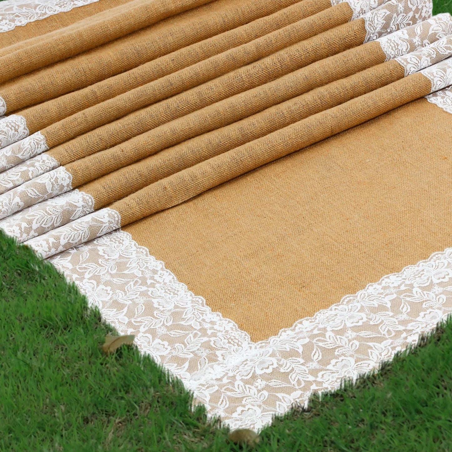 Preboun 3ft x 30 ft Wedding Aisle Runner Outdoor Natural Burlap Aisle Runner for Wedding Ceremony Wide Rustic Jute Carpet Rug with Lace Outdoor Beach Ceremony Decorations for Garden Lawn Church
