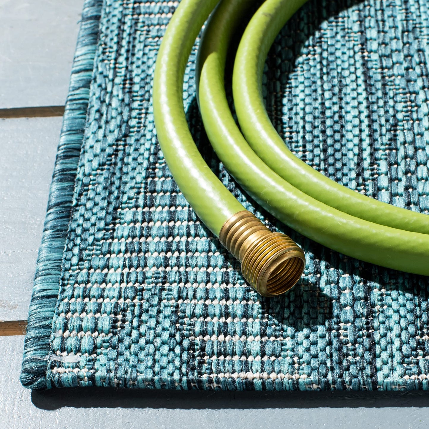 SAFAVIEH Courtyard Collection 5'3" x 7'7" Turquoise/Blue CY8522 Indoor/ Outdoor Waterproof Easy Cleaning Patio Backyard Mudroom Area Rug