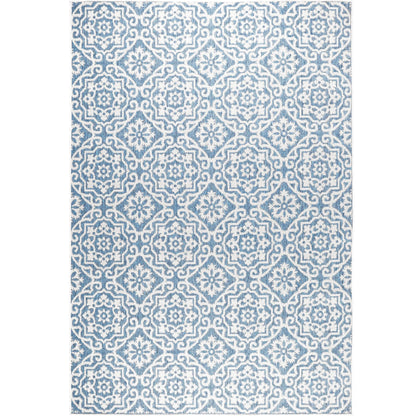 Nicole Miller New York Patio Country Julia Transitional Geometric Indoor/Outdoor Area Rug, Blue/Grey, 3'11"x5'2"