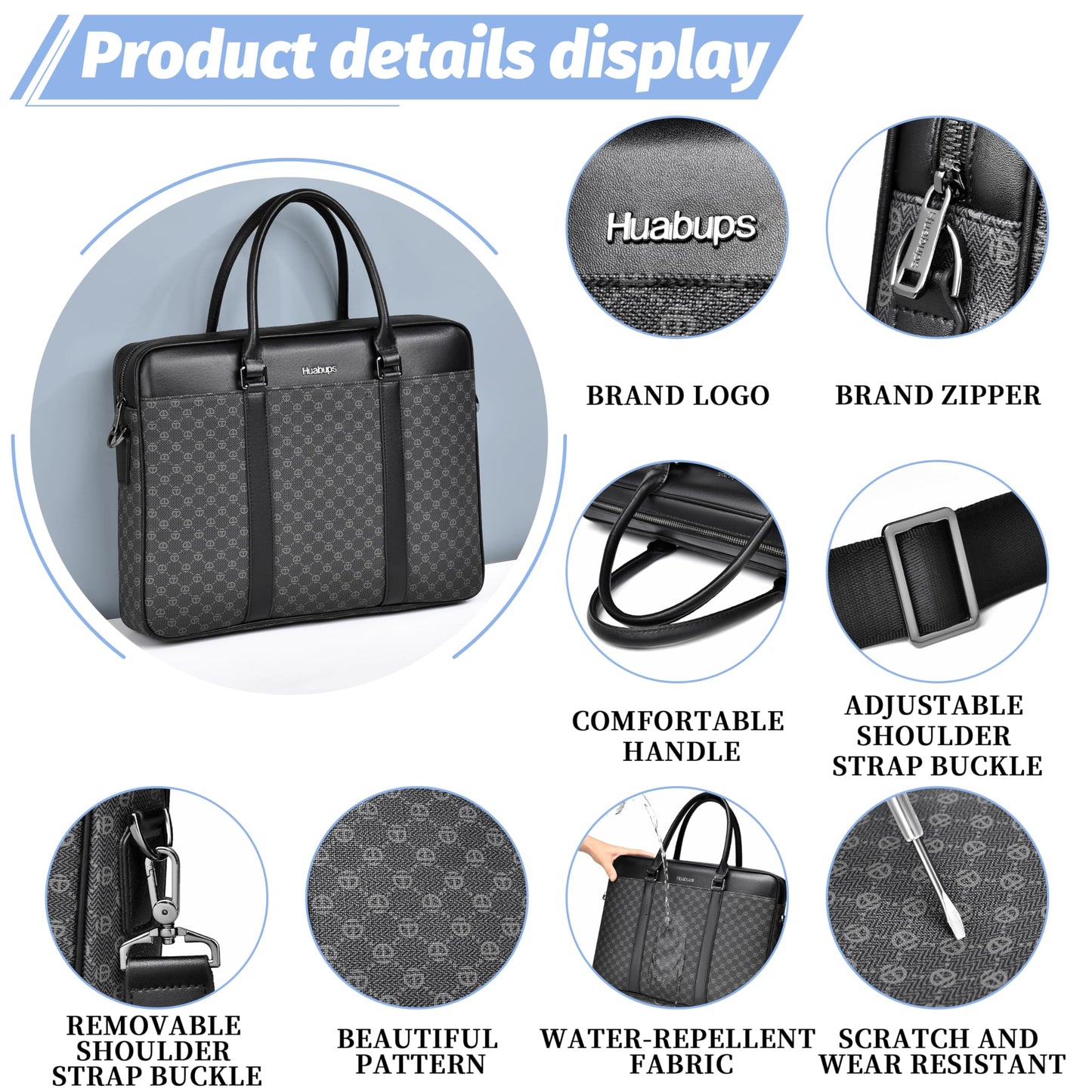 FSD. WG Business Bag Leather Messenger Bag Water Resistant Business Travel Briefcase Handbag Briefcase for Men