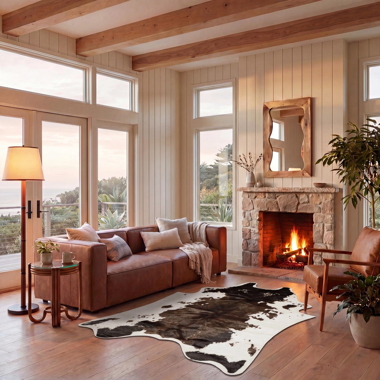 SAFAVIEH Faux Cow Hide Collection 5' x 6'7" Brown FCH101C Rustic Area Rug