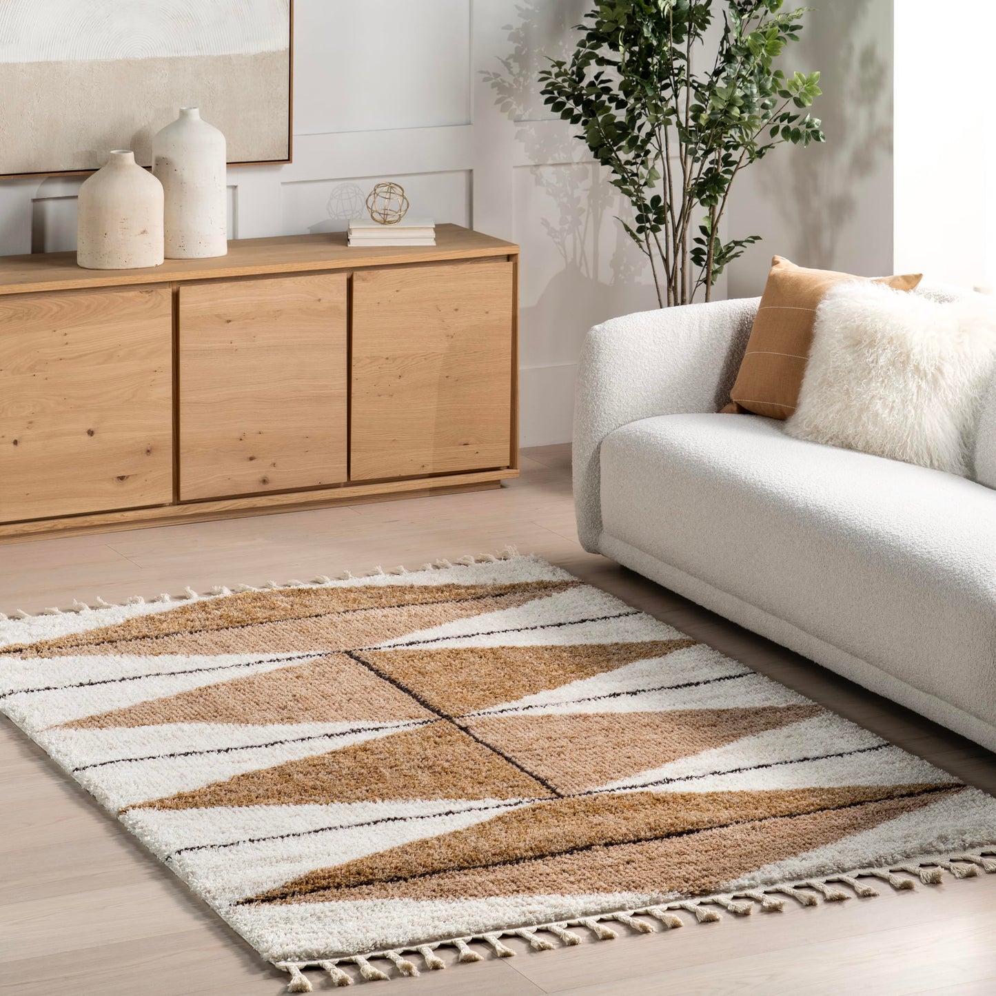 Nuloom Kali Light Brown, 4' x 6', Tribal Abstract, Shag, Soft and Plush, High Traffic, Stain Resistant, Easy Clean, Durable Area Rug for Bedroom, Living Room, Dining Space, Den, Foyer, Entryway