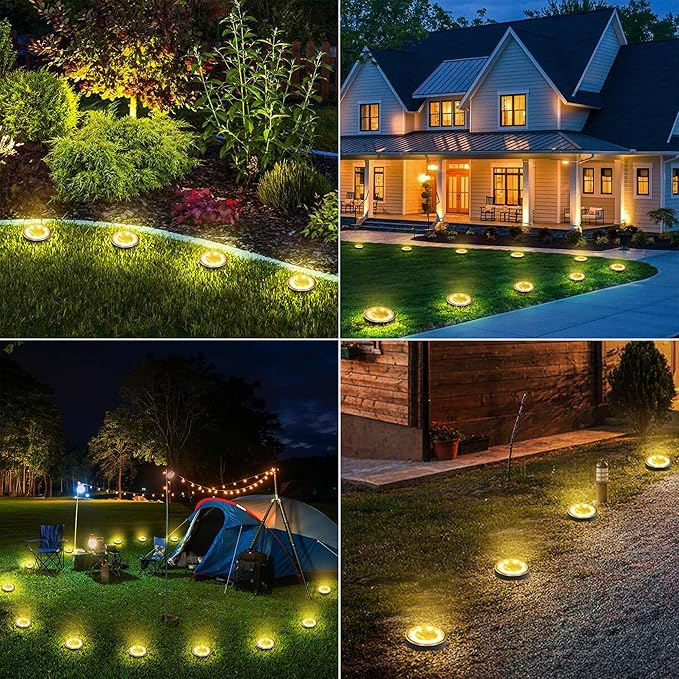Joomer Solar Ground Lights, 8 Pack 8 LED Solar Lights Outdoor IP68 Waterproof Solar Disc Lights In-Ground Landscape Lighting Outdoor Lights for Patio Pathway Lawn Yard Driveway Walkway (Warm White)