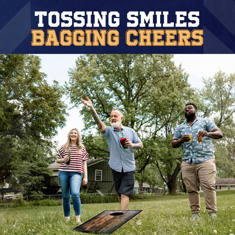 Cornhole365 Stick & Slide - Professional Cornhole Bags - Heavy-Duty Double-Stitched Polyester Fabric & Resin Filling for All-Weather - Regulation Corn Hole Bean Bags - Beer Themed - Set of 8