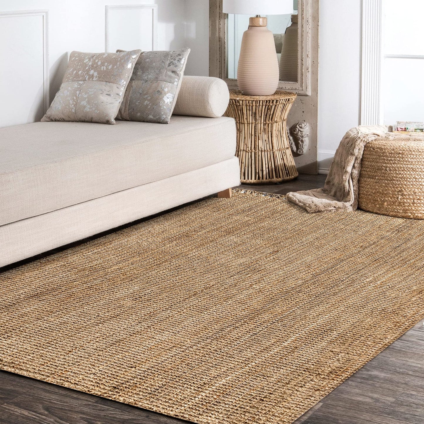 JONATHAN Y Handwoven Jute Fringe Natural Indoor Area Rug, 5x8, Pata, Bohemian, Rustic, Cottage, Easy-Cleaning for Living Room, Bedroom, Kitchen, Non-Shedding (NRF103A-5)