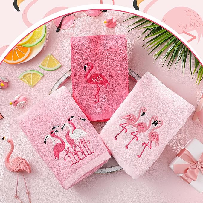 3 Pack Pink Flamingo Hand Towels