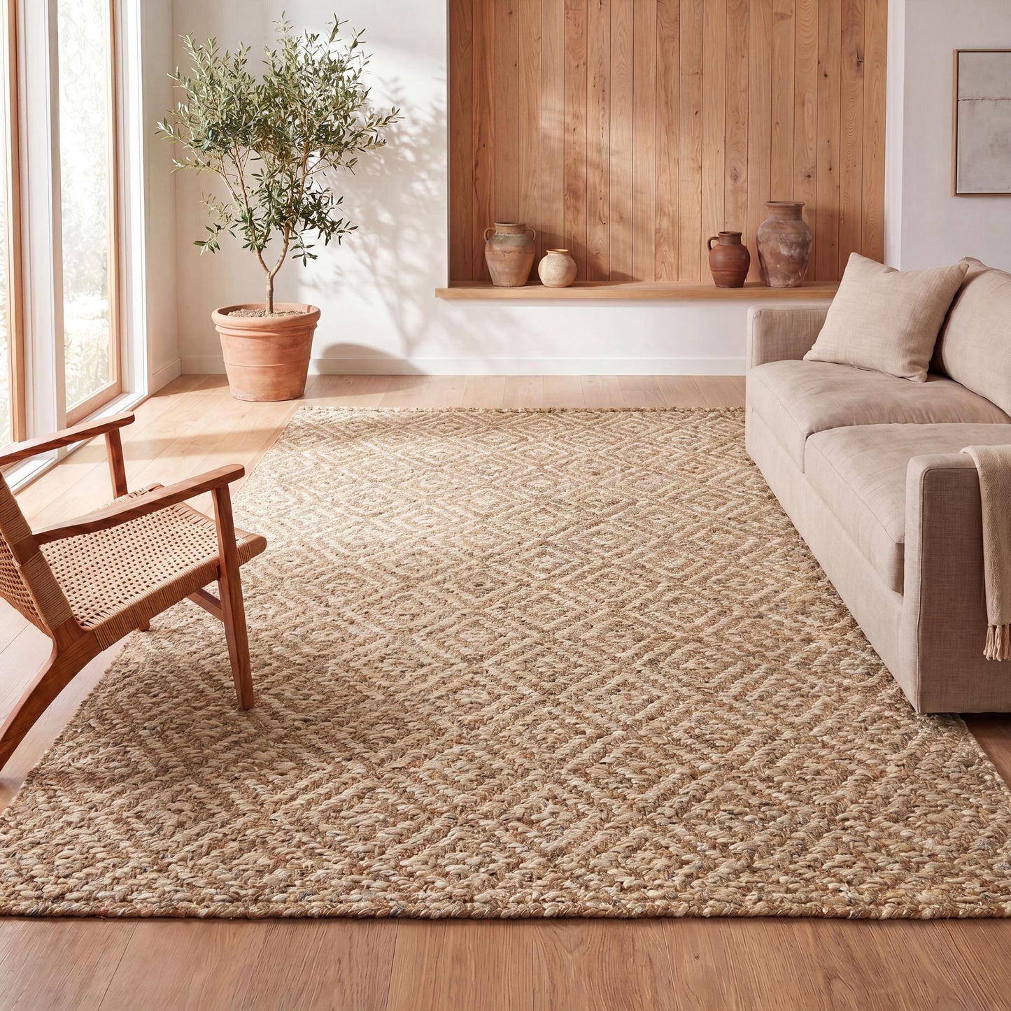 JONATHAN Y Hira Hand Woven Diamond Chunky Jute Natural Indoor Area Rug, 5x8, Bohemian, Transitional, Easy-Cleaning for Living Room, Bedroom, Kitchen, Pet Friendly, Non-Shedding (NFR100A-5)