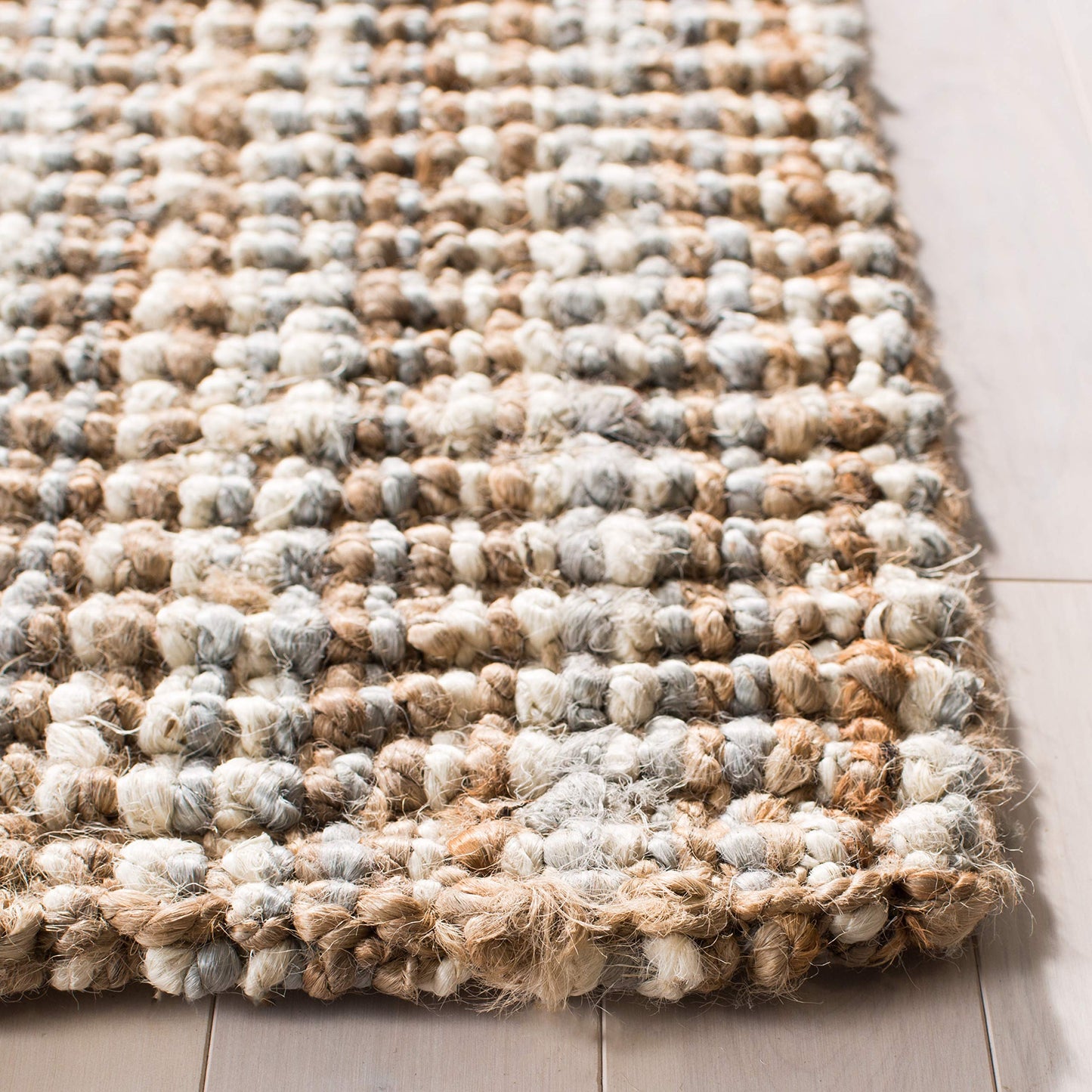 SAFAVIEH Area Rug 3x5 - Natural Fiber Collection - Grey & Natural Brown, Handmade Jute, Farmhouse Style, Chunky Textured Thick Pile (NF447K)