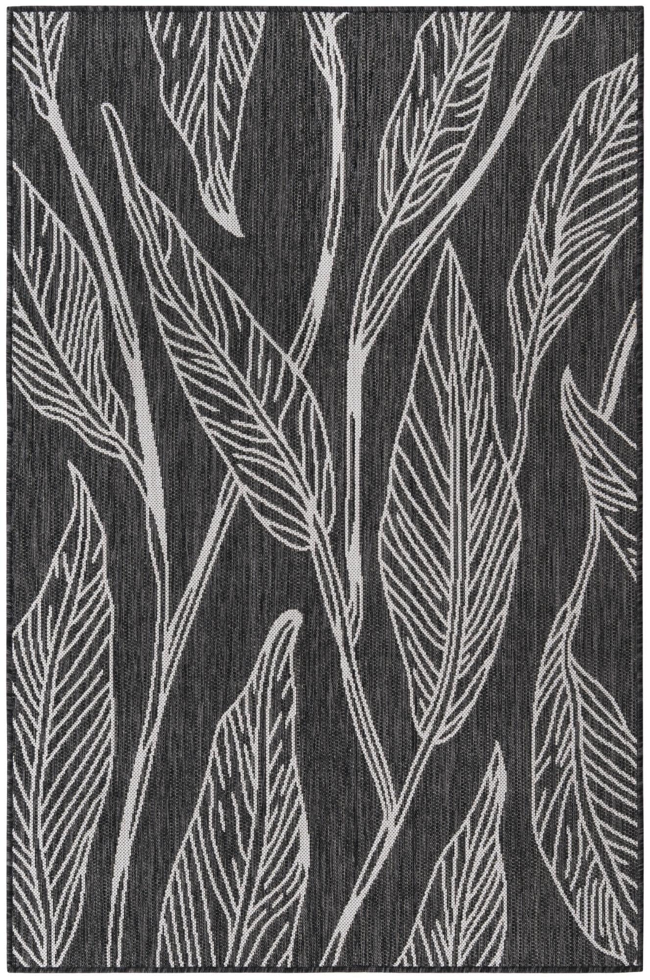 Unique Loom Outdoor Botanical Collection Area Rug - Leaf (4' 1" x 6' 1" Rectangle, Ivory Charcoal)