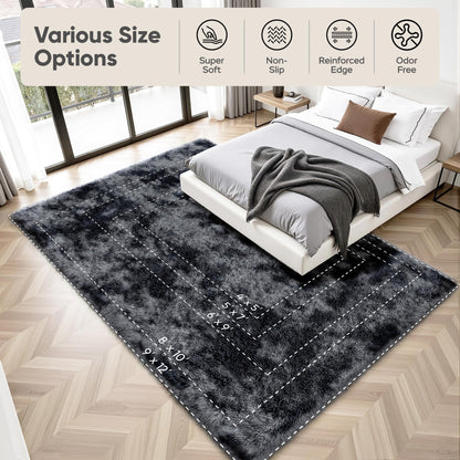 8x10 Area Rugs for Living Room Bedroom: Black Grey Soft Fluffy Shag Upgrade Non-Slip High Pile Carpet Large Fuzzy Plush Indoor Floor Decor Shaggy Rug for Kid Boys Girls Playroom Nursery Modern Home