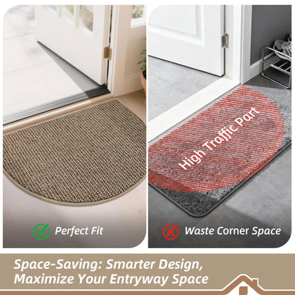 BEQHAUSE Dirt Trapper Door Mat 17" x 30" Half Circle Non Slip Washable Doormats Entrance Rugs Absorbent Welcome Low Profile Floor Mats for Front Back Door and Entryway, Taupe