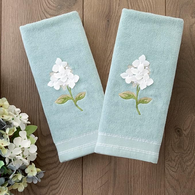 SKL Home Farm Hydrangea 100% Cotton 3D Embroidered 2pc Hand Towel Set,