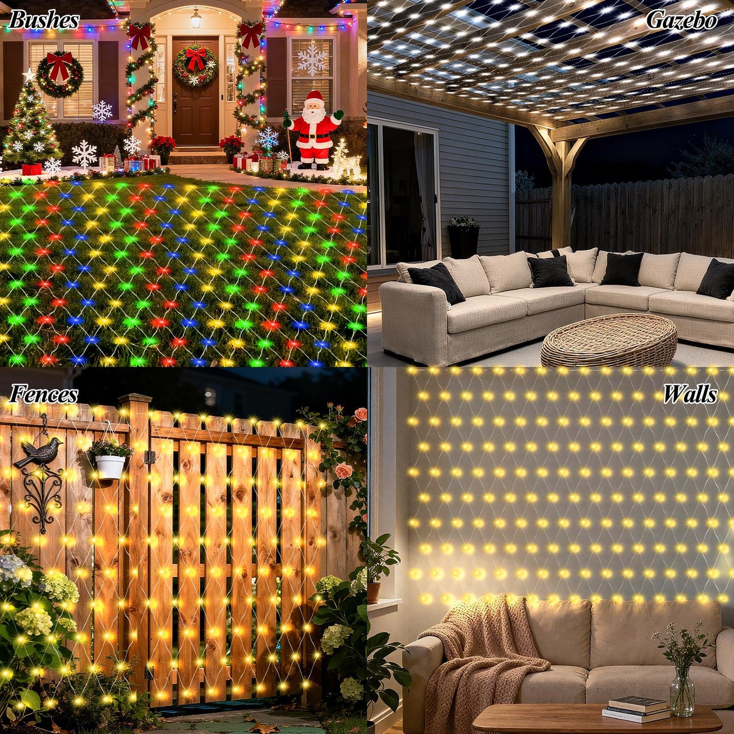 6.6ft x 6.6ft Christmas Net Lights, 160LED Gazebo Mesh Lights Outdoor 8 Modes Timer, Waterproof Connectable String Lights Clear Wire for Bushes Patio Pergolas Garden Holiday Party - Warm White