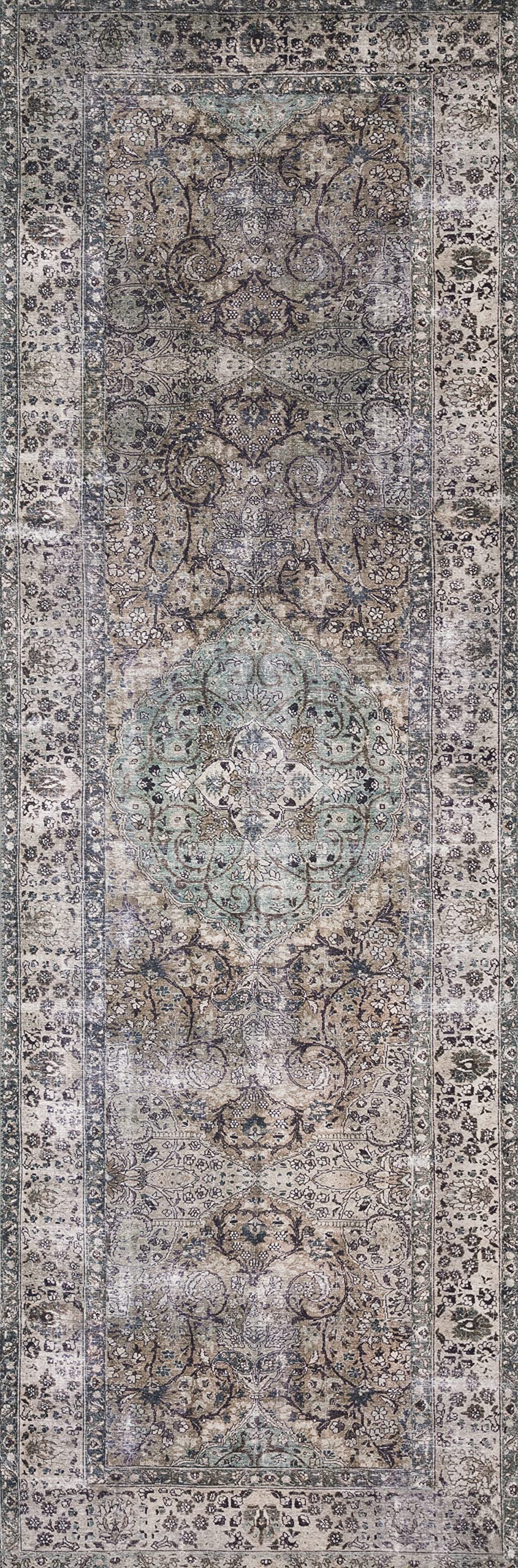 Loloi Layla Collection LAY-06 Taupe/Stone 7'-6" x 9'-6" .13" Thick Area Rug, Soft, Durable, Vintage Inspired, Distressed, Low Pile, Non-Shedding, Easy Clean, Printed, Living Room Rug